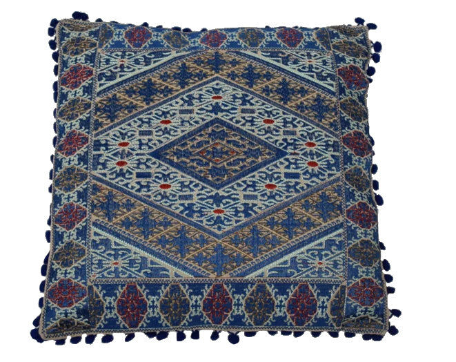 Coussins décoratifs orientaux carrés brodés bleu 50x50
