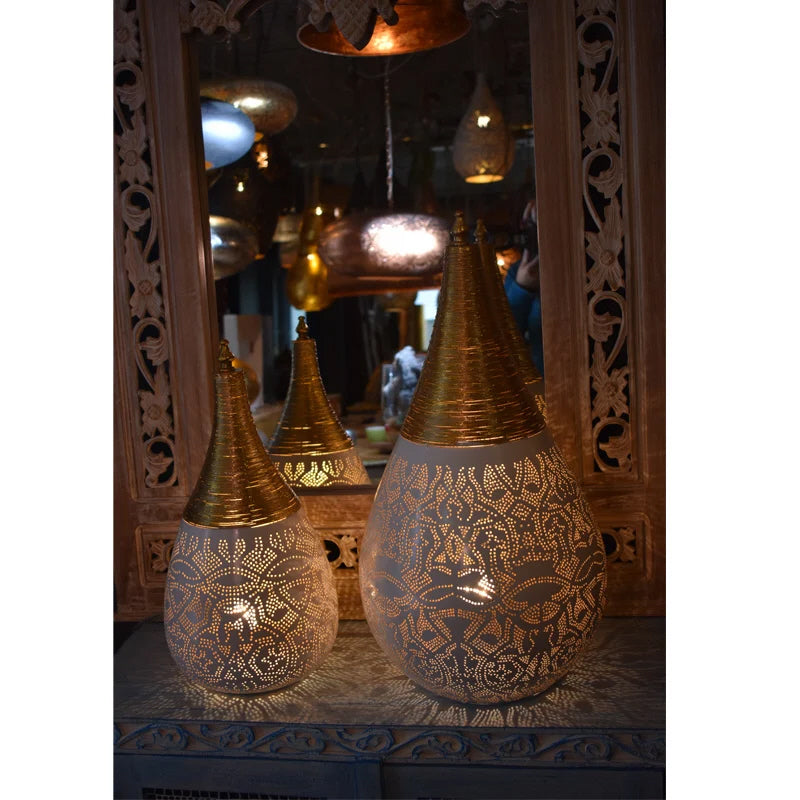 Lampe de table orientale filigrane blanc/doré