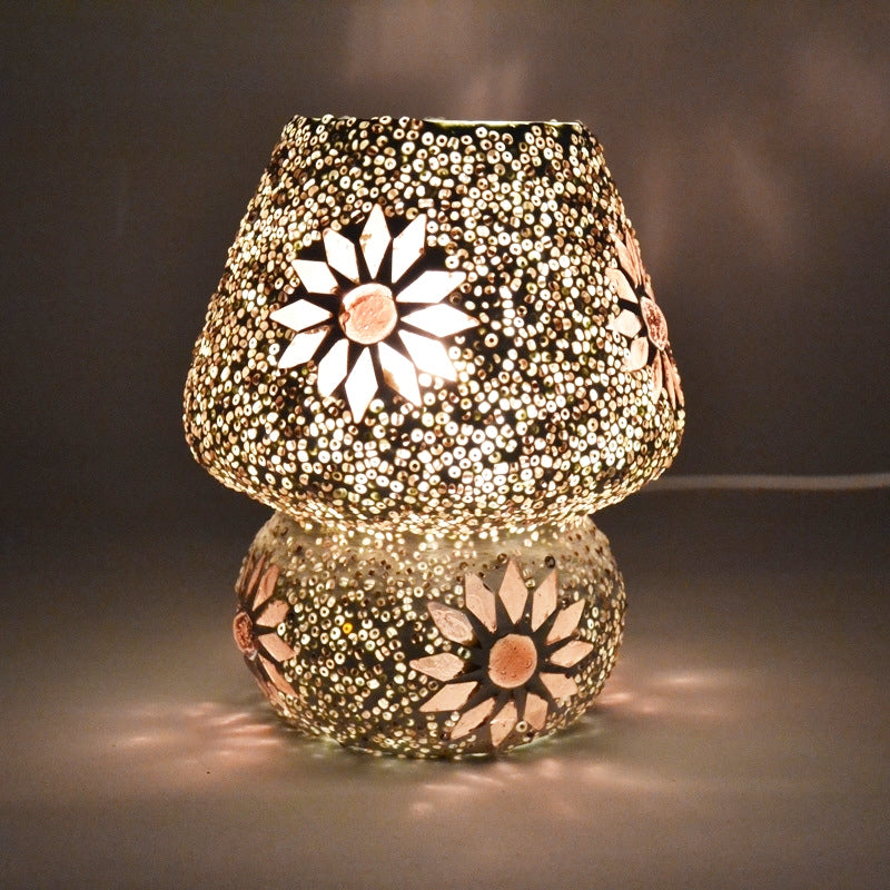 Petite lampe de table champignon mosaïque orientale violette
