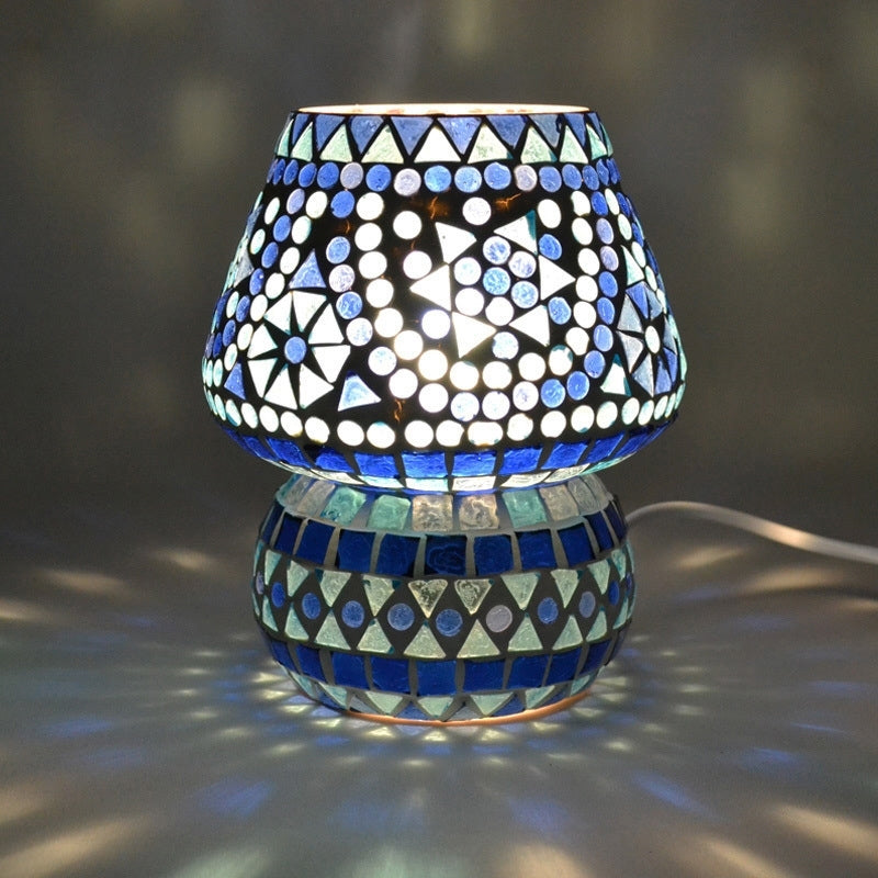 Oriental mosaic mushroom table lamp blue