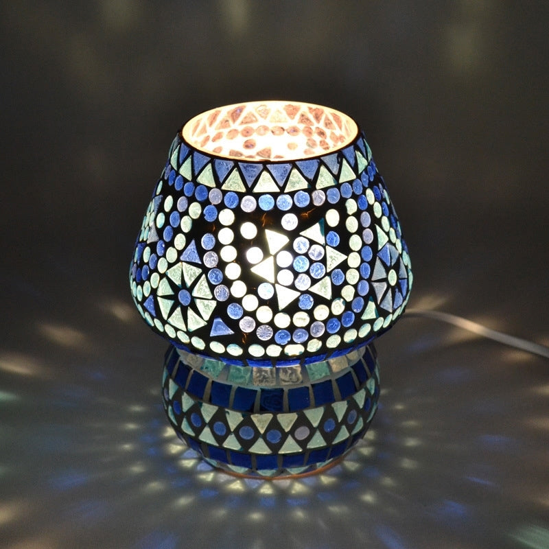 Oriental mosaic mushroom table lamp blue
