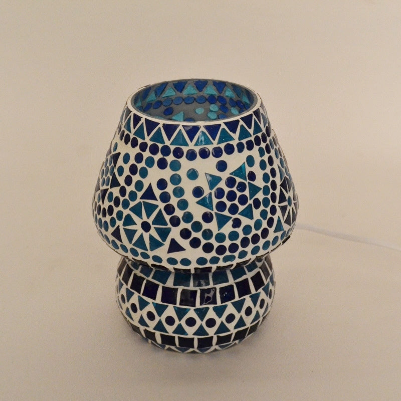 Oriental mosaic mushroom table lamp blue