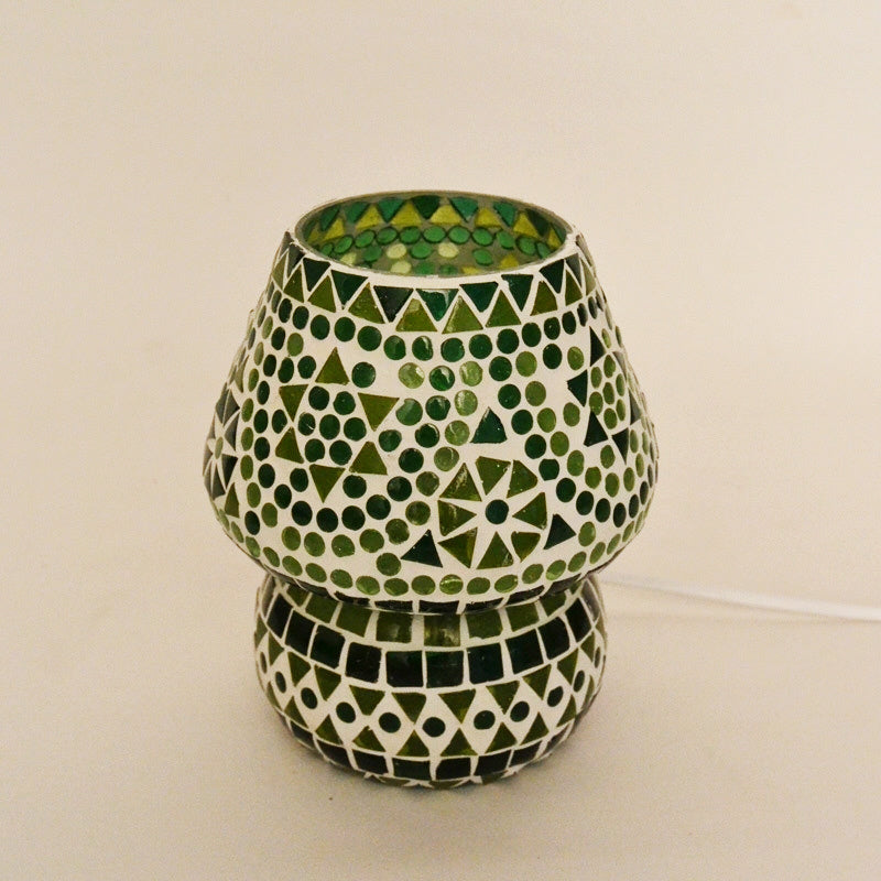Oriental mosaic mushroom table lamp green
