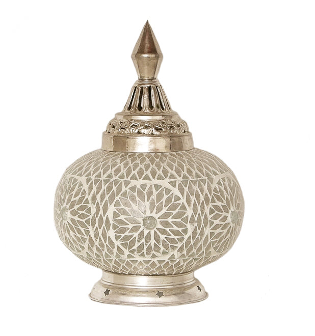 Orientalische Mosaik-Tischlampe Ø23cm Kürbis schwarz-weiß