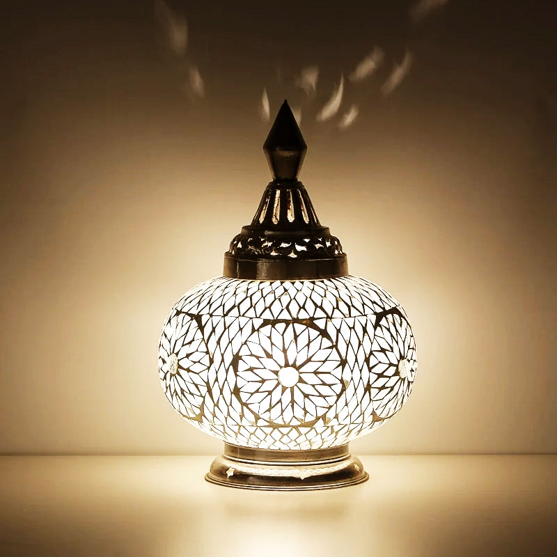 Oosterse mozaïek tafellamp pompoen zwart-wit – glasmozaïek, Ø 23 cm – foto 3