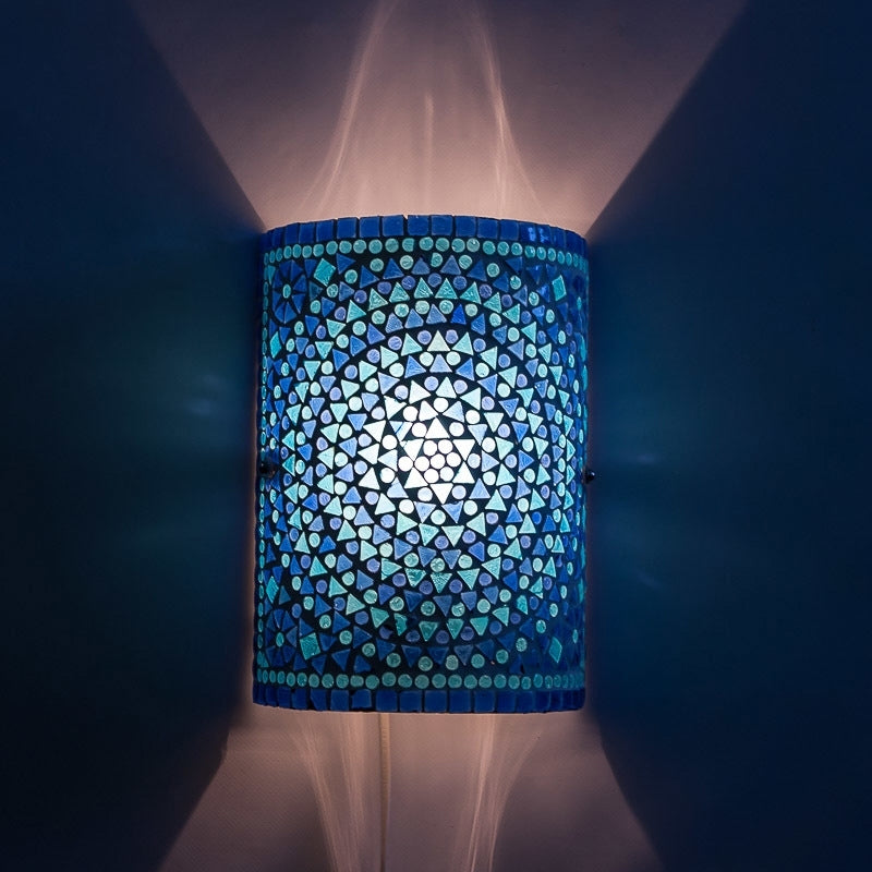 Applique murale orientale mosaïque - modèle cylindrique bleu