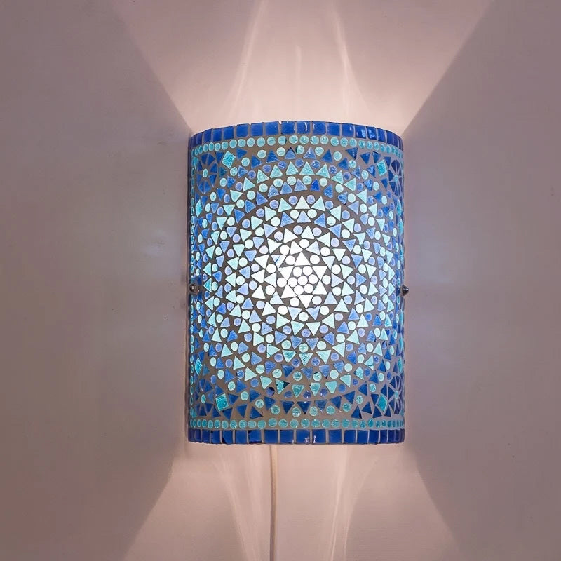 Applique murale orientale mosaïque - modèle cylindrique bleu