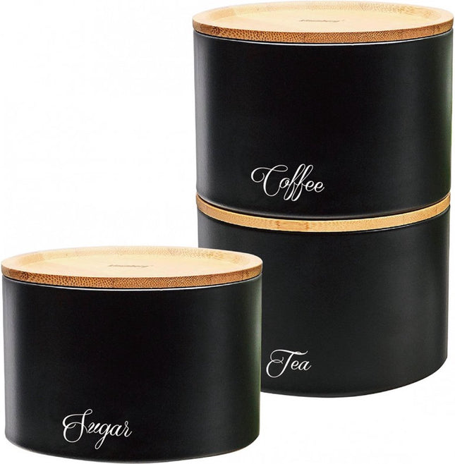 Vorratsdosen – Tee, Zucker und Kaffee – schwarz