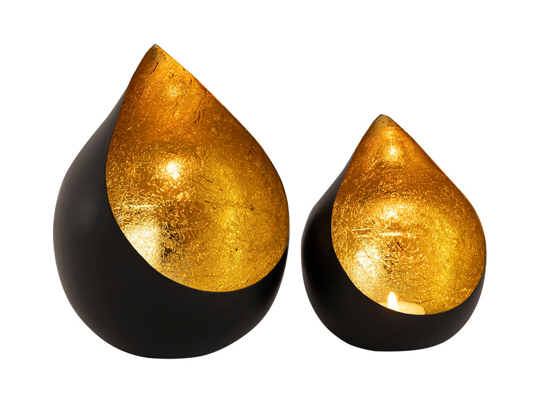 Oriental metal tea light holder teardrop gold - Set of 2 pieces