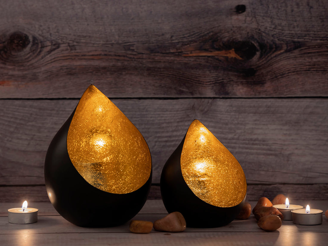 Oriental metal tea light holder teardrop gold - Set of 2 pieces