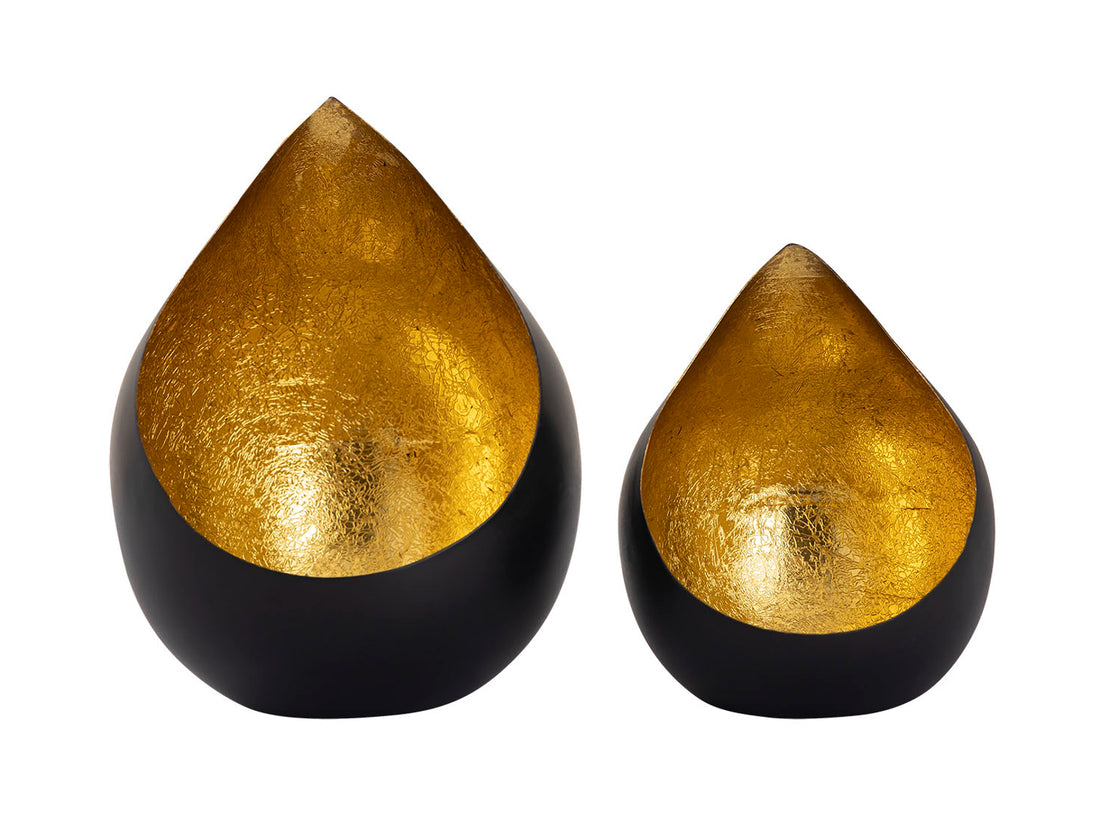 Oriental metal tea light holder teardrop gold - Set of 2 pieces