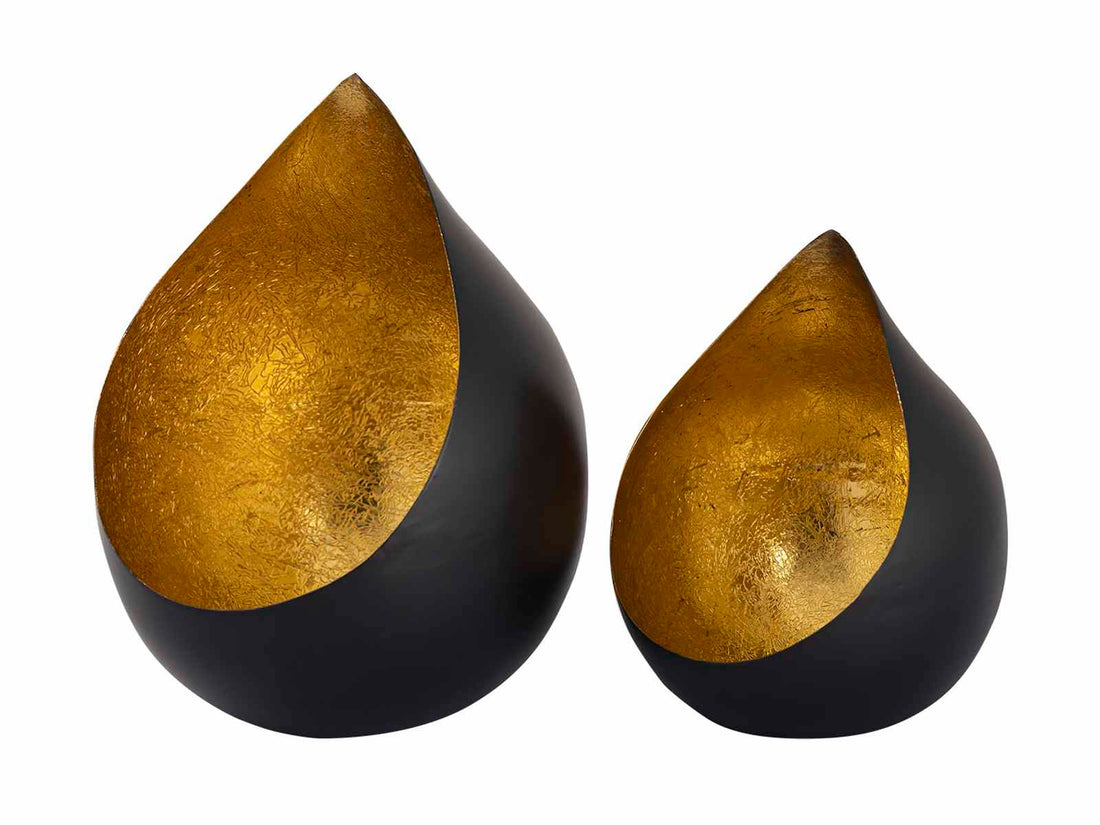 Oriental metal tea light holder teardrop gold - Set of 2 pieces