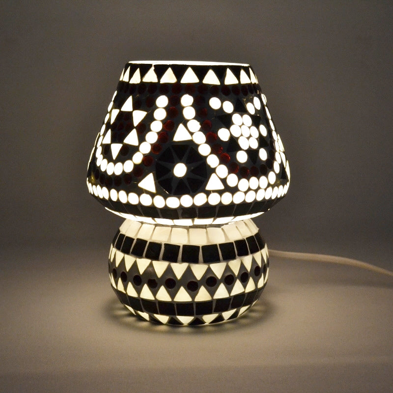 Lampe de table champignon mosaïque orientale noir et blanc