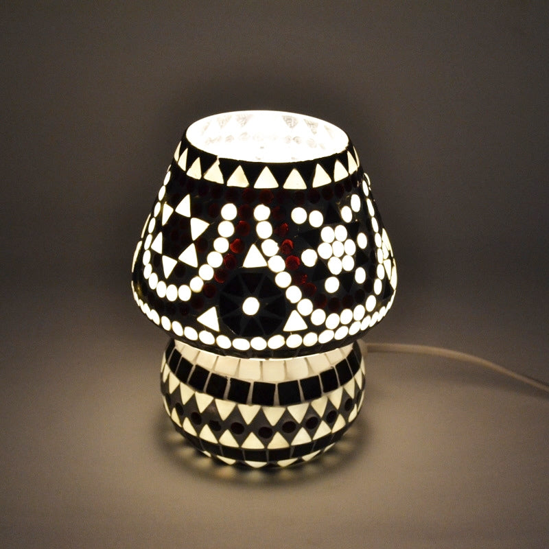 Lampe de table champignon mosaïque orientale noir et blanc