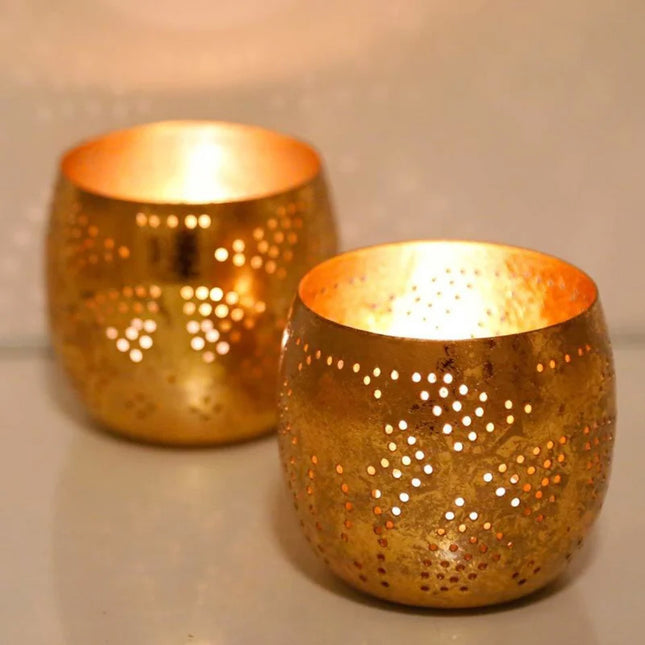 Osterlicher Teelichthalter Kugel - Filigran Vintage Gold