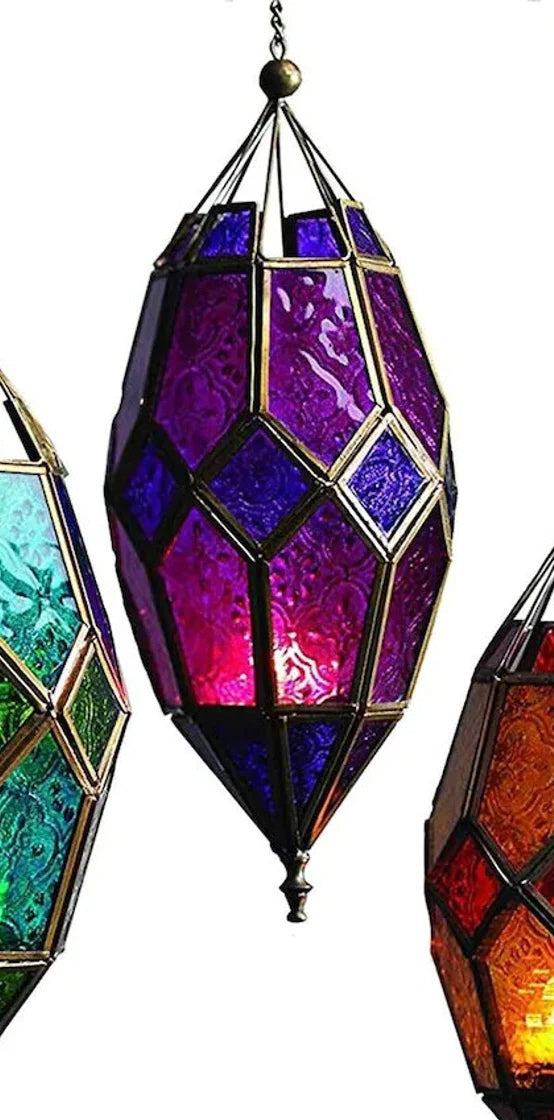 Lanterne marocaine suspendue en verre coloré