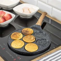 Kinghoff 1667 - Poêle à pancakes visages - manche en bois - 26,5 cm