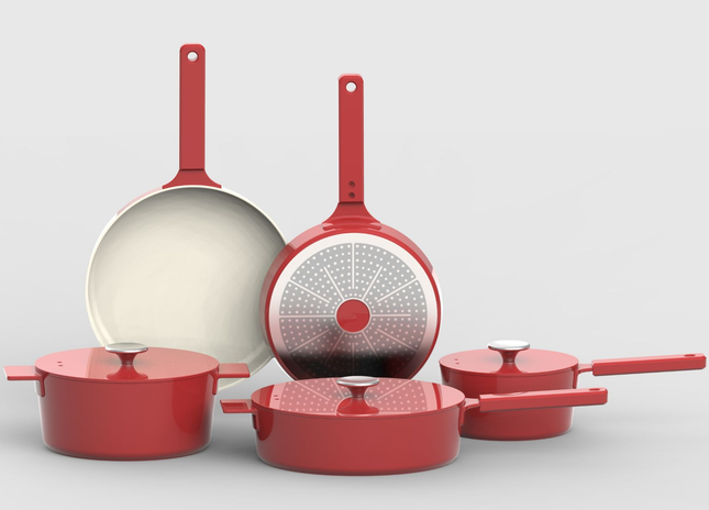 Modernes Pfannenset – 4-teilig + 3-teiliges Kochgeschirr | Robustes & langlebiges Kochgeschirr aus Aluminiumguss