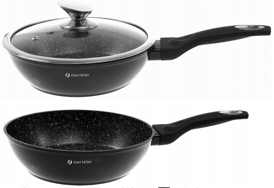 Batterie de cuisine - Casserole - Induction - 15 pièces revêtement marbre - Noir