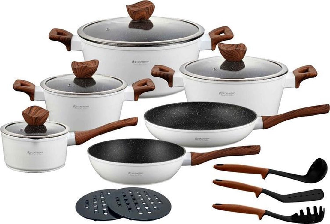 Batterie de cuisine de luxe de 15 pièces en aluminium forgé Edënbërg White Line