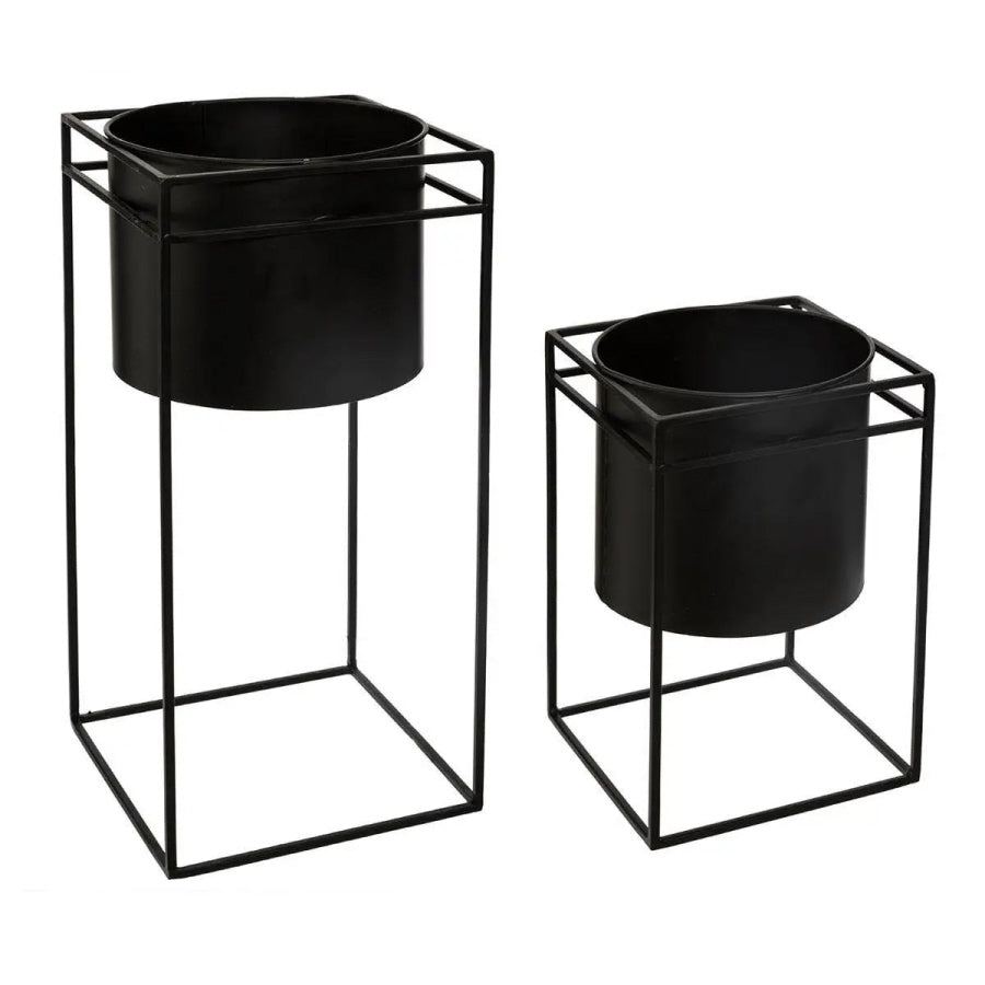 Plant pots - 2x - standard - black - H25 and H40 cm