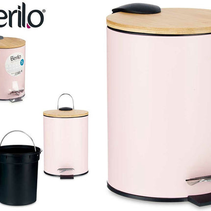 Mülleimer/Treteimer – 3 Liter – Metall/Bambus – 17 x 23,5 cm