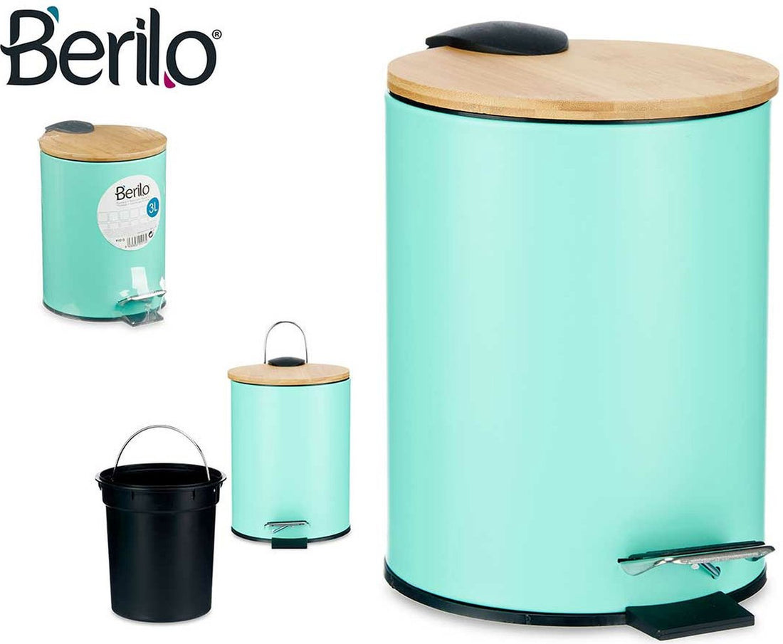 Poubelle / poubelle à pédale - 3 litres - métal / bambou - 17 x 23,5 cm