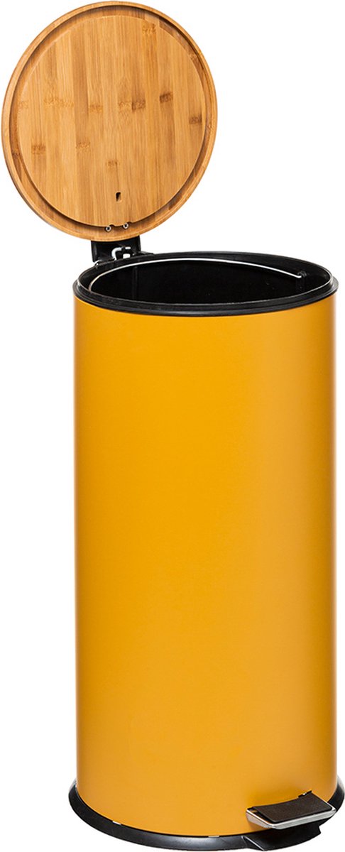 Poubelle à pédale en bambou et métal - 30 litres