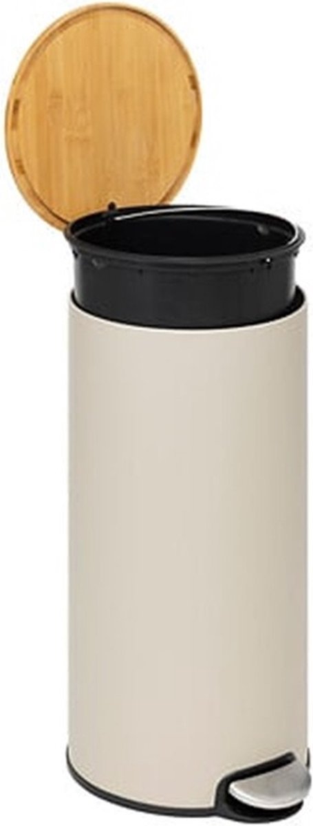 5Five poubelle/poubelle à pédale Bambou - beige - métal - 30 litres - 38 x 29 x 60 cm - cuisine