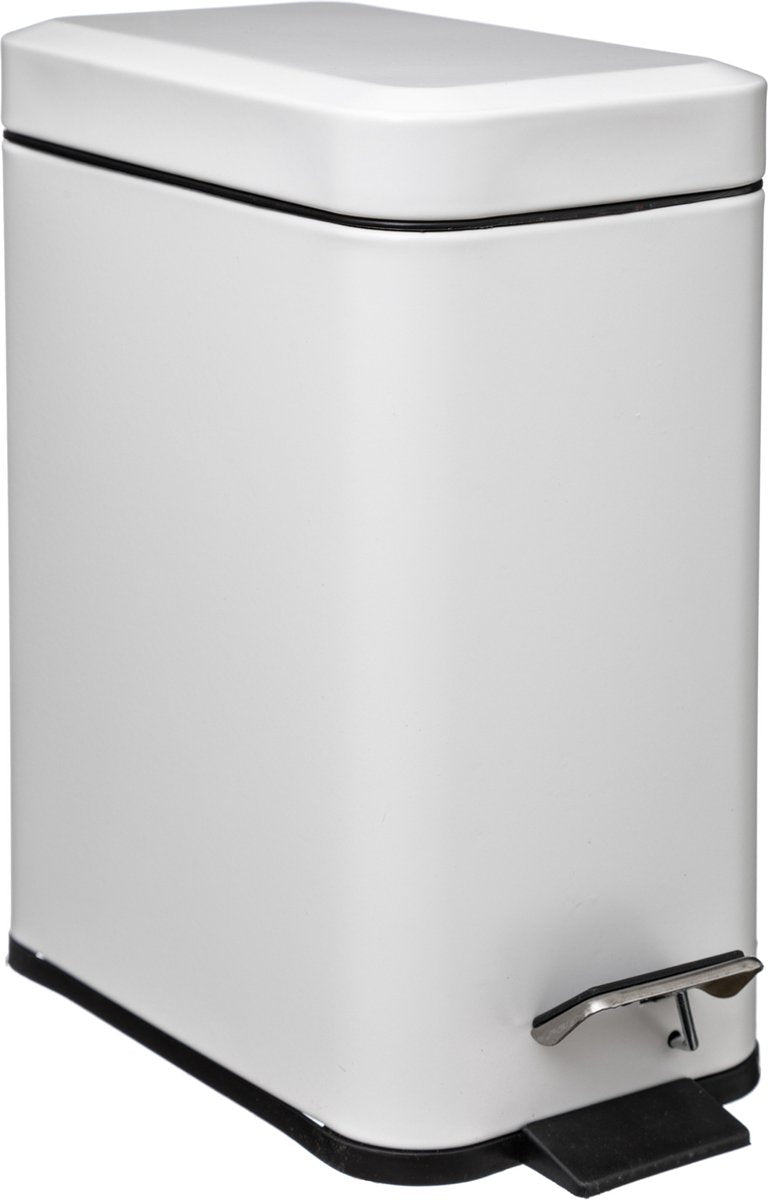 Waste bin/pedal bin white stainless steel metal 5 liters - 14x29x30 cm
