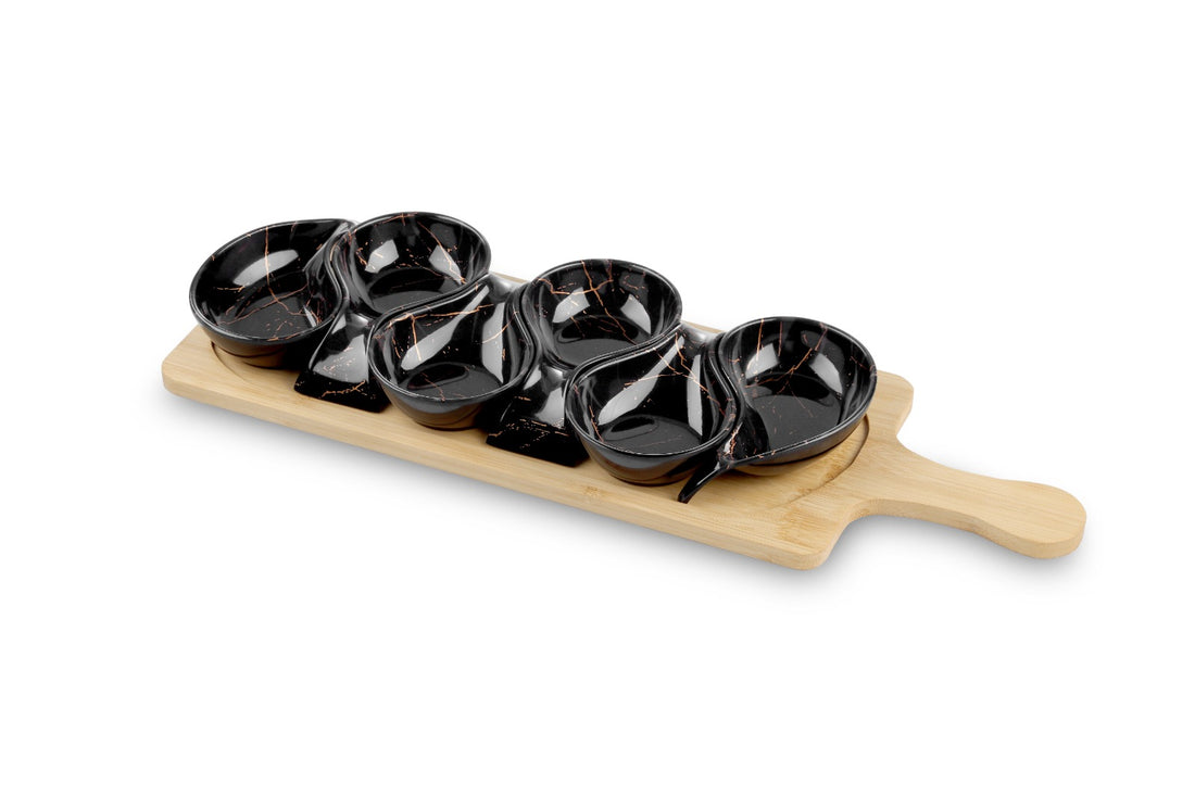 Planche de service avec 6 coupelles – aspect marbre