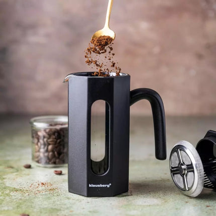 Klausberg KB7676 - French Press Kaffee- und Teebereiter - 0,35 Liter - Achteckiges Design - Teebereiter - Edelstahl und Borosilikatglas - Geeignet für Kaffee, Tee und Kräuter