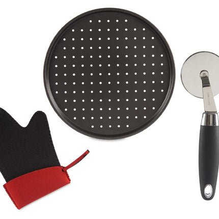 Set Pizzaschneider - Edelstahl Pizzaschieber - Ofenhandschuh