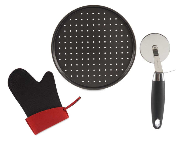 Set Pizzaschneider - Edelstahl Pizzaschieber - Ofenhandschuh