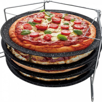 Pizzagestell für den Backofen - Für 4 Pizzen gleichzeitig - Edelstahl - 32 cm