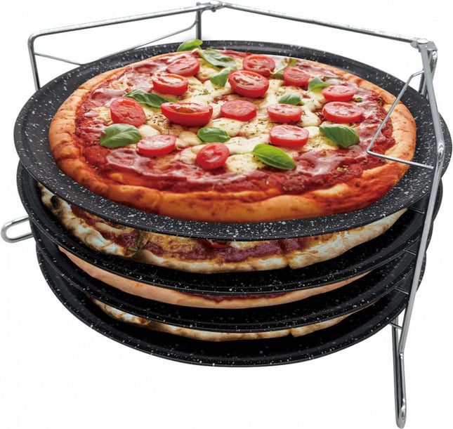 Pizzagestell für den Backofen - Für 4 Pizzen gleichzeitig - Edelstahl - 32 cm