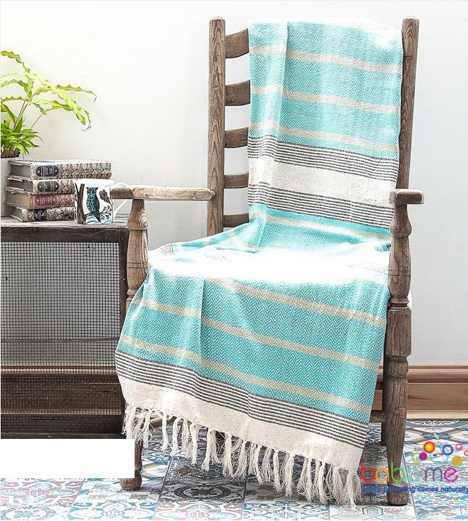 Oosterse katoenen plaid met kwastjes – handgemaakt, 125 x 180 cm – foto 10