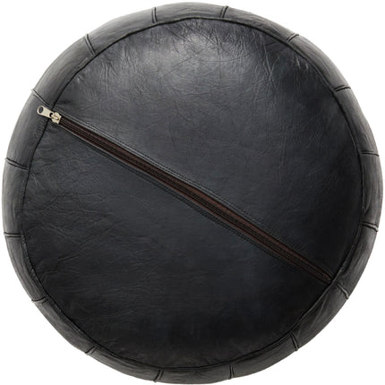Marokkaanse Leren Poef zwart - Rond - Ø60 x 35cm