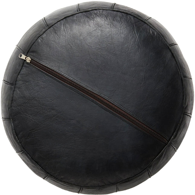 Marokkaanse Leren Poef zwart - Rond - Ø60 x 35cm