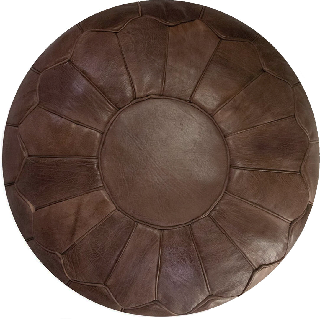 Moroccan Natural Leather Pouf - Chocolate brown