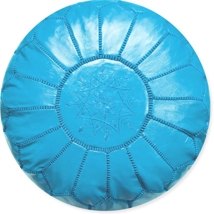 Türkisblauer Leder-Pouf – Handgefertigt und einzigartig