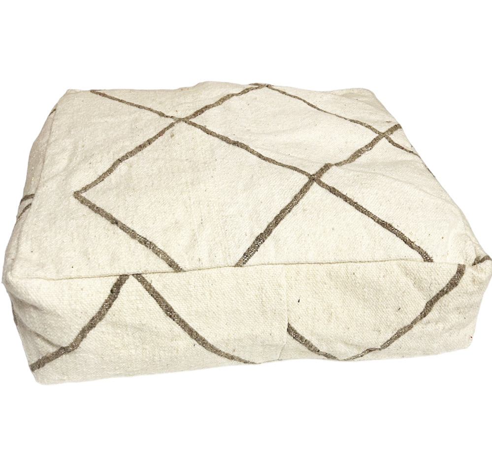 Marokkaanse kelim poef vierkant – berber vloerpoef van wol, 60 x 60 x 25 cm