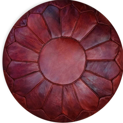 Marokkanischer Leder Pouf (XL) - Weinrot - Ø60 x 35cm