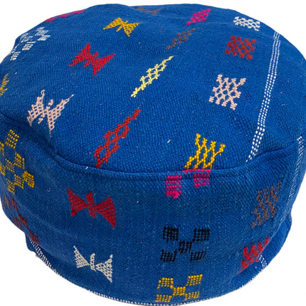 Marokkanischer Kelim Berber Pouf Vintage Blau