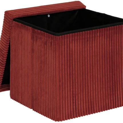 Hocker / Pouf Essestial Ribcord - faltbar - dunkelrot - MDF/Polyester - 38 x 38 cm - mit Stauraum - zusätzliche Sitzgelegenheiten