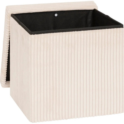 Hocker / Pouf Essestial Ribcord - faltbar - weiß - MDF/Polyester - 38 x 38 cm - mit Stauraum - zusätzliche Sitzgelegenheit