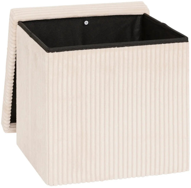 Hocker / Pouf Essestial Ribcord - faltbar - weiß - MDF/Polyester - 38 x 38 cm - mit Stauraum - zusätzliche Sitzgelegenheit