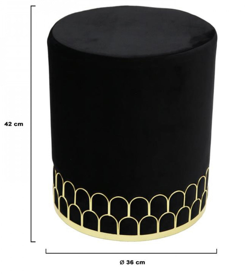 Zwarte poef van velvet met gouden rand – Ø 36 cm, 42 cm hoog – foto 2