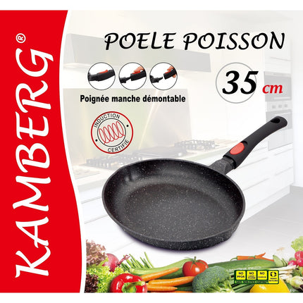 Fischpfanne oval Induktion - Abnehmbarer Griff, Gusseisen-Aluminium