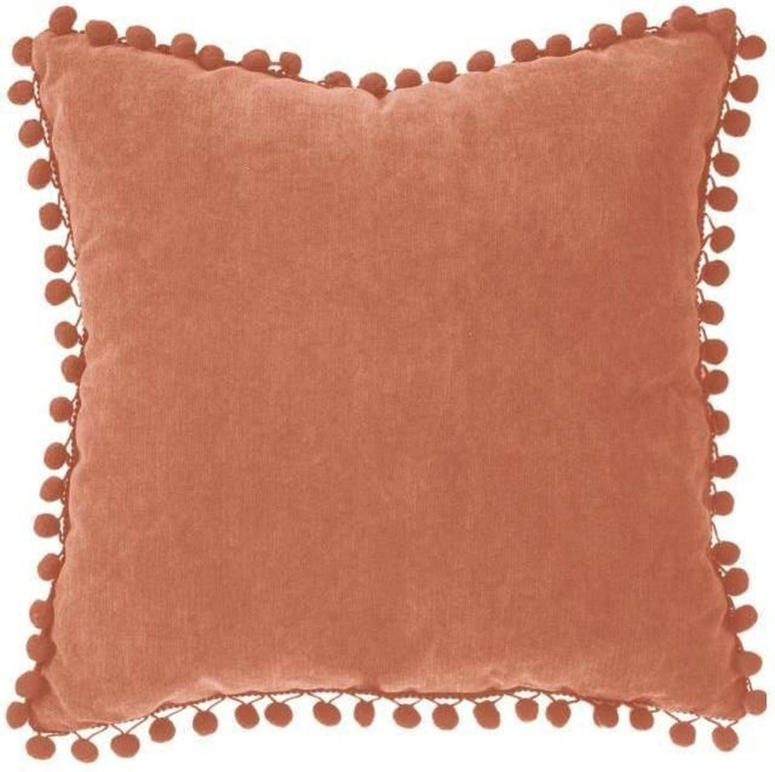 Atmosphera velvet pompom kussen 40 x 40 cm – okergeel, terracotta of blauw – foto 2